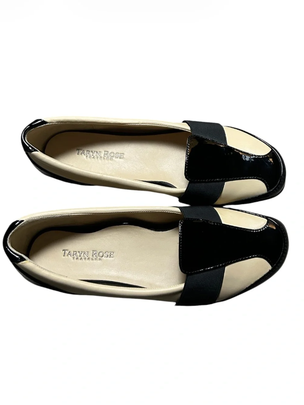 Taryn Rose Taurus Tan & Black Patent |Leather Slip On Loafer Size 8M - Picture 3 of 4